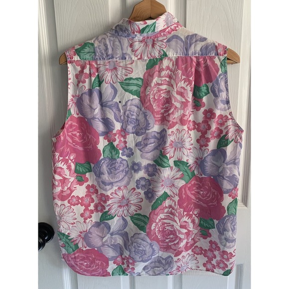 Floral Sleeveless Button Up Shirt Blouse Women's Pink Purple White - Picture 5 of 9